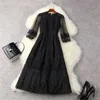 고품질 활주로 패션 디자이너 봄 여름 자수 메쉬 레이스 드레스 파티 섹시한 가운 검은 vestidos 210601