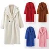 Winter Casual Solid Teddy Coat Women Long Sleeve Fleece Jacket Turn Down Collar Lamb Fur Outerwear Fourrure 210508