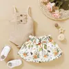 Kleidung Sets 2021 Mädchen Frühling Und Herbst Koreanische Mode Niedlichen Ärmelloses Sling Top + Rose Blume Gedruckt Rock Set Baby mädchen Outfit