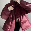 Short White Duck Down Warm Casual Fashion Coat Women Winter Solid Color Oversized Stand Up Collar Jacket Female 210520