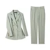 Hoge Kwaliteit Herfst Winter Office Dame Casual Solid Women Pant Suits V-hals Blazer Jasje + Potlood Vrouwelijke Suit 210531