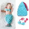 Mignon bébé fille vêtements sirène photographie accessoires nouveau-né recevant des couvertures laine crochet bikini sac de couchage tricot emmaillotage 210413