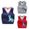 Höst Vinterskola Uniform Vest Boys Dinosaur Pullover V-Neck Vest Mjuka Värda Pojkar Outwear Kläder Ärmlös Strikkad Sweate Y1024