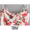 TRAF Women Fashion Floral Print Blusar Vintage Backless Stretch Straps Kvinna Skjortor Blusas Chic Toppar 210415