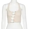 hirigin Sexy Safety Pin Crop Tops Women 2020 Summer White Ribbed Bodycon Cropped Tank Top Woman Tshirts Club Wear Y0622