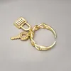 Women Lock Key Open Ring Chain Shape Zircon Finger Rings for Gift Party Fashion Jewelry Accessories