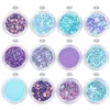 12pots / set sjöjungfrun halv pärlor stjärna laser sequins glitter nail art dekorationer ögonskugga diy design levererar.