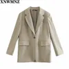 Escritório elegante senhoras colarinho entalhado mulheres sólidas blazer botão primavera outono jaqueta casual bolsos femininos ternos casaco 210510