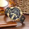 Luxo cagarny relógio de quartzo masculino pulseira de couro preto caso dourado dupla vezes militar dz relogio masculino casual masculino relógios homem x224i