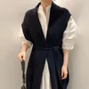Qooth Koreański garnitur elegancki luźny koszulka z rękawem puffowy + v-neck sznurek szczupły talii kamizelka dzianiny proste 2 sztuki zestaw kobiet QT457 210518 \ t