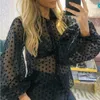 Women Sexy Sheer Polka Dot Organza Blouse Top Puff Long Sleeve Shirts 2019 New arrival X0521