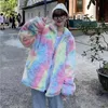 Płaszcz zimowy kobiety swobodne golf długie rękawie Rainbow Fur Kurtka żeńska Koreańska moda jesienna odzież elegancka damskie kurtki