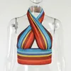 5-kolorowe damskie zbiornik trójniki Camisole Summer Camis Kolorowe Paski Drukowane Topy Halter Neck Styl Bez Rękawów Sexy Slim-Fit Knitshirt Krótka klatka piersiowa Criss-Cross Vest S-3XL