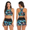 Esporte Cintura alta Bikini Mulheres Swimwear 2021 Sexy Crop Top Plus Size Swimsuit Natação Terno de Natação Conjunto de Biquíni com Shorts Y0820