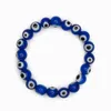 10pcs / lot verre bleu blanc oeil bracelet perlé femmes femmes hommes élastiques filet stretch grec bijoux