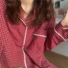 Pajama Sets Women Plaid Loose Leisure Turn-down Collar Full Length Sweet Girl Trendy Chic Ins Home Clothes Casual Female Outwear X0526