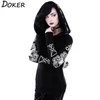 5XL Gothic Punk Print Hoodies Sweatshirts Women Long Sleeve Black Jacket Zipper Coat Autumn Winter Female Casual Hooded Tops 211108