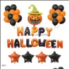 Decorazione per feste Forniture per eventi Giardino domestico festivo 5 palloncini in stile Happy Halloween Set decorazioni Palloncino in foil con fascino Zucca Gatto Pipistrello Pa