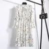 Summer Women Casual Dress Elastyczna Talia Plisowany Kwiatowy Drukuj Szyfon Długi Rękaw Vintage Vestidos Robe 210514