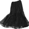 Women Solid Mesh Long Skirts Elastic Waist Pleated Maxi Beach Ruffle Vintage Summer Faldas Saia Party Bottoms 210529