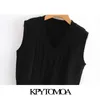 Kvinnor mode med ribbed trim cropped stickad väst sweater v nacke ärmlös kvinnlig pullovers chic toppar 210420