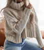 Długi rękaw Turtleneck Crop Sweter Jesień Zima Gruba Solid Harajuku Pullover White Dusted Jumper Topy 210427