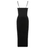 Sommar Kvinnor Klänning Elegant Party Club Celebrity Sexy Black Spaghetti Strap 2 Piece Ärmlös 210525