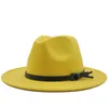 LAS Nuevas Mujeres hombres sombrero fedora de lana con lazo cauero caballeroエレガントダマオトニョヴェルノワイドブリム帽子