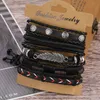 DAXI Bracelet en cuir pour hommes Bracelets pour hommes Bracelets Vintage à la main Bracelet en feuille de plume hommes bijoux Bracelet réglable Set3827158