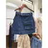 Nomikuma jeans saias mulheres coreano cinto de cintura alta saia causal bolso -aline mini demina primavera nova faldas mujer 6f404 210427