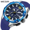 Zegarek na rękę 2021 Męskie zegarki Megir Top Marka Silikon Silikon Chronograph Waterproof Quartz Sport Watch For Men Relogio Masculino2835