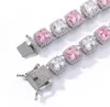 14 carats Blanc Rose Cluster Tennis Lien Chaîne Bracelet Réel Solide Glacé Hommes Femmes 10mm Zircon Cubique Pierres Bling Diamant Bracelets 7- 8 pouces