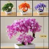 Flores decorativas grinaldas plantas artificiais Simulação de bonsai Pote de árvore pequena ornamentos falsos de plástico para a decoração de jardim de mesa em casa POXH