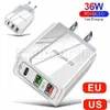 36W Szybkie ładowanie QC3.0 Typ C Chargery PD 3 Porty Ładowarki ścienne do iPhone Samsung S10 S20 HTC Android Telefon