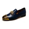 Blue Stone Pattern Double Metal Buckle Slip On Plus Size 47 British Style Vintage Loafers Casual Comfort Men Shoes