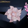 Luxury Flower Leaf Micro Pave Cubic Zirconia Stone Big Rose Gold Color Bridal Wedding Party Finger Rings Jewelry R124 210714