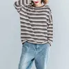 Spring Autumn Arts Style Women Long Sleeve O-neck Striped Knitted T-shirt All-matched Casual Tee Shirt Femme Loose Tops M578 210512