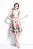 Women Summer Designer Elegant Floral Spaghetti Strap Sexy Slim Office Lady Party Robe Female Vintage Pink Print Dress Vestidos 210525