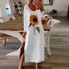 Summer Beach Maxi Dress Women Sunflower Print Boho Long Casual Short Sleeve O-Neck Split Party Robe Femme Plus Size 210517