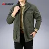 Большой размер M-6XL, весна-осень, мужская повседневная куртка в стиле милитари, 100% хлопок, цвет хаки, свободная куртка средней длины, мужские черные куртки 211025
