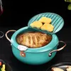 Tavalar Stil Derin Kızartma Pot Tempura Fritöz Pan Sıcaklık Kontrolü Kızarmış Tavuk Pişirme Araçları Mutfak Eşyası