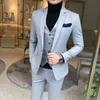 3 Pieces Suits Jackets+Pants+Vest Wedding Dress Suits For Men Blue Plaid Formal