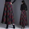 Plaid Hohe Taille Lange Röcke Für Frauen Herbst Winter Elegante Koreanische Mode Maxi Mom Plus Größe 3XL Casual Lose Wolle 210421