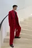 IEFB мужская одежда красный темперамент шоу ленты дизайн средней длины костюм пальто одиночный погруженный с длинным рукавом Blazer 9Y7073 210524