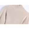 Elegante mujer sólido cuello alto punto mono moda damas sin respaldo suéter streetwear femenino chic puff manga mameluco 210427