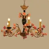 Lampy wiszące klasyczne żyrandol z porcelanowymi kwiatami mosiądzu i marmurowego ramy do salonu jadalnia