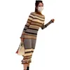 Mode rayé Stretch femmes Robe à manches longues Vintage robes moulantes tricoté élégant Vestido printemps Robe 210529