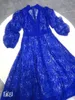 Robes décontractées Femmes Vacances 2022 Mode Élégant Doux Hallow Dentelle Robe Sexy Fête Solide Automne Robes Bleu
