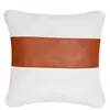 Leather Pillow Case Plaid Pattern Splicing Pillowcases Cotton Sofa Cushion Cover Brown PU Patchwork Pillowcase 45*45cm Without Pillows