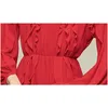 Kobiety Wiosna Czerwona Długa Sukienka Wzburzyć Latarnia Rękaw Plisowany Czeski Plaża Szyfonowa Szyfonowa Vestido Da Festa 210520